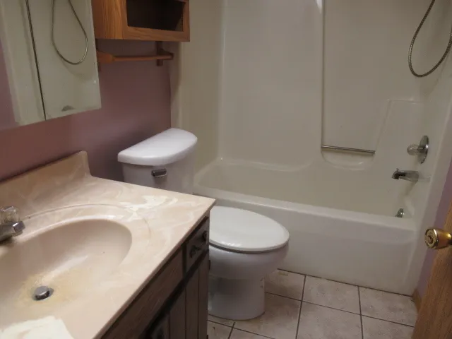 a bathroom with a sink a toilet and bathtub