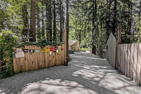 a view of a pathway of a park with trees