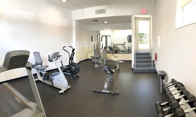 a view of a room with gym equipment
