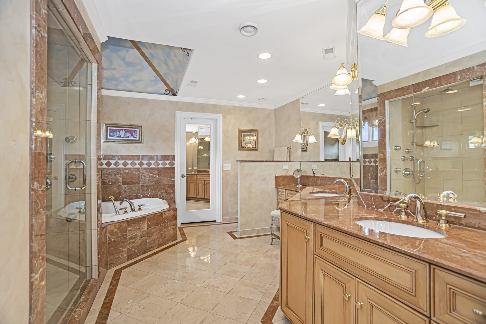 8040 West Charmaine Road Norridge, IL 60706 - Photo 29 of 62 a spacious bathroom with a sink a mirror and a shower