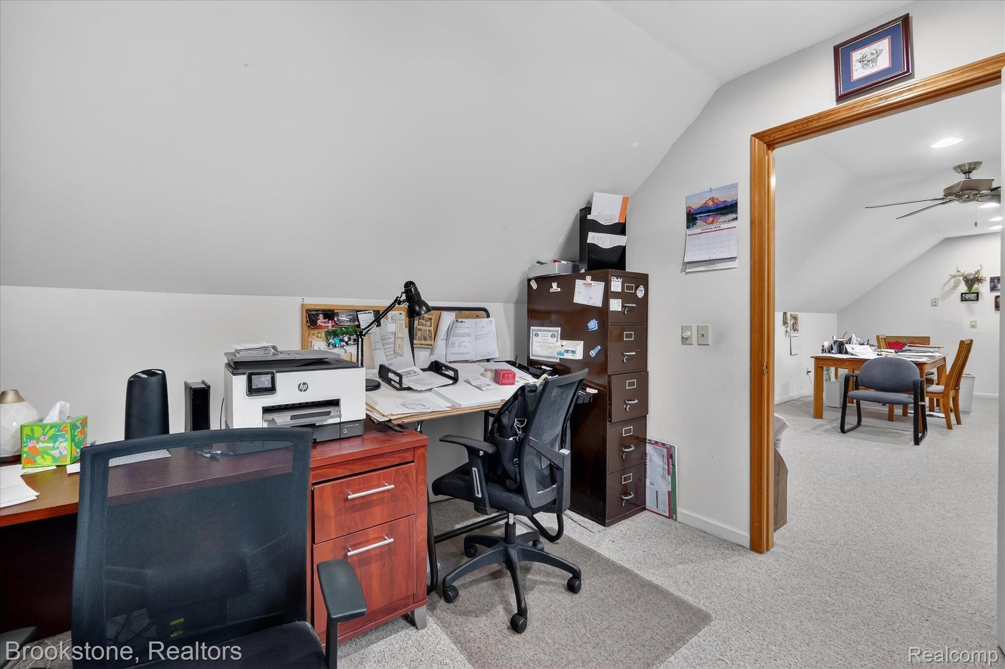 5163 Country Squire Road Dryden, MI 48428 - Photo 44 of 64 Office space with light colored carpet, vaulted ceiling, and ceiling fan