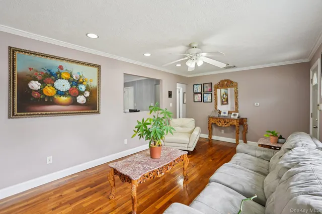 a living room with furniture potted plant and window