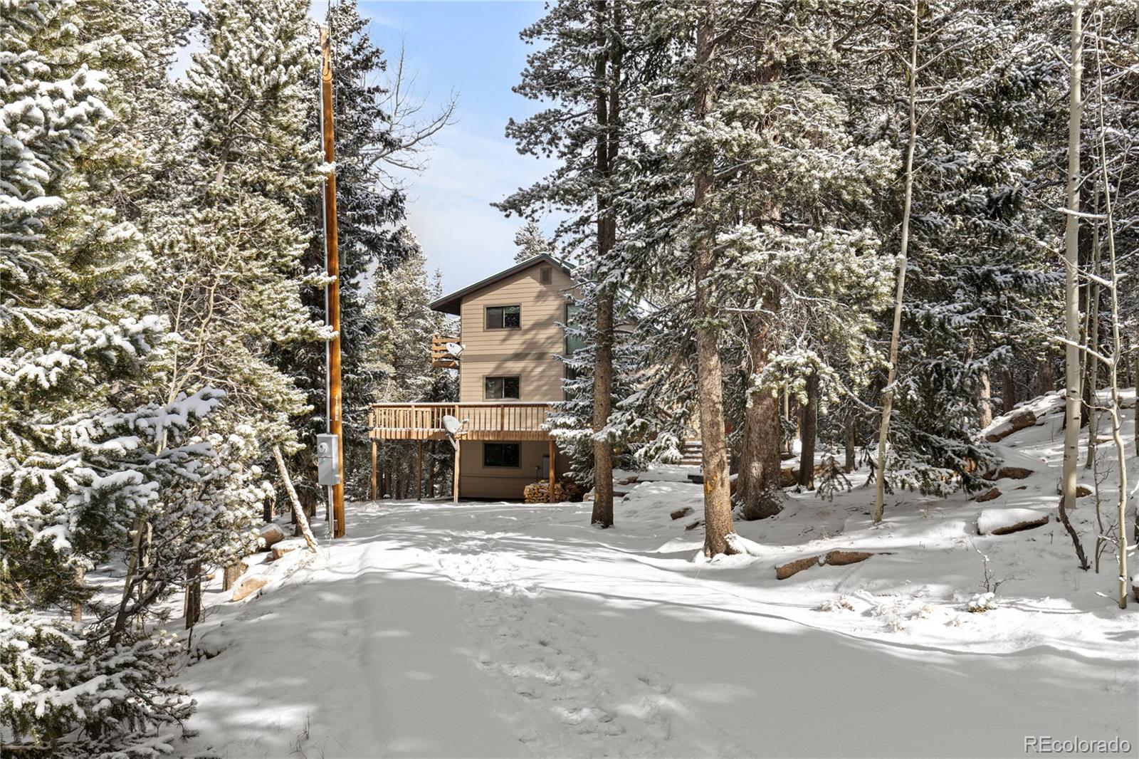 10684 Beas Drive Conifer, CO 80433 - Photo 32 of 38 a view of a house with snow on the road