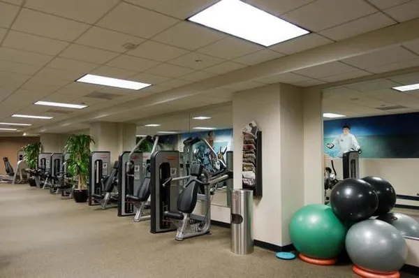 a view of a room with gym equipment