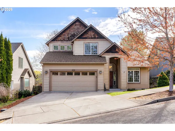 a front view of a house with a garage