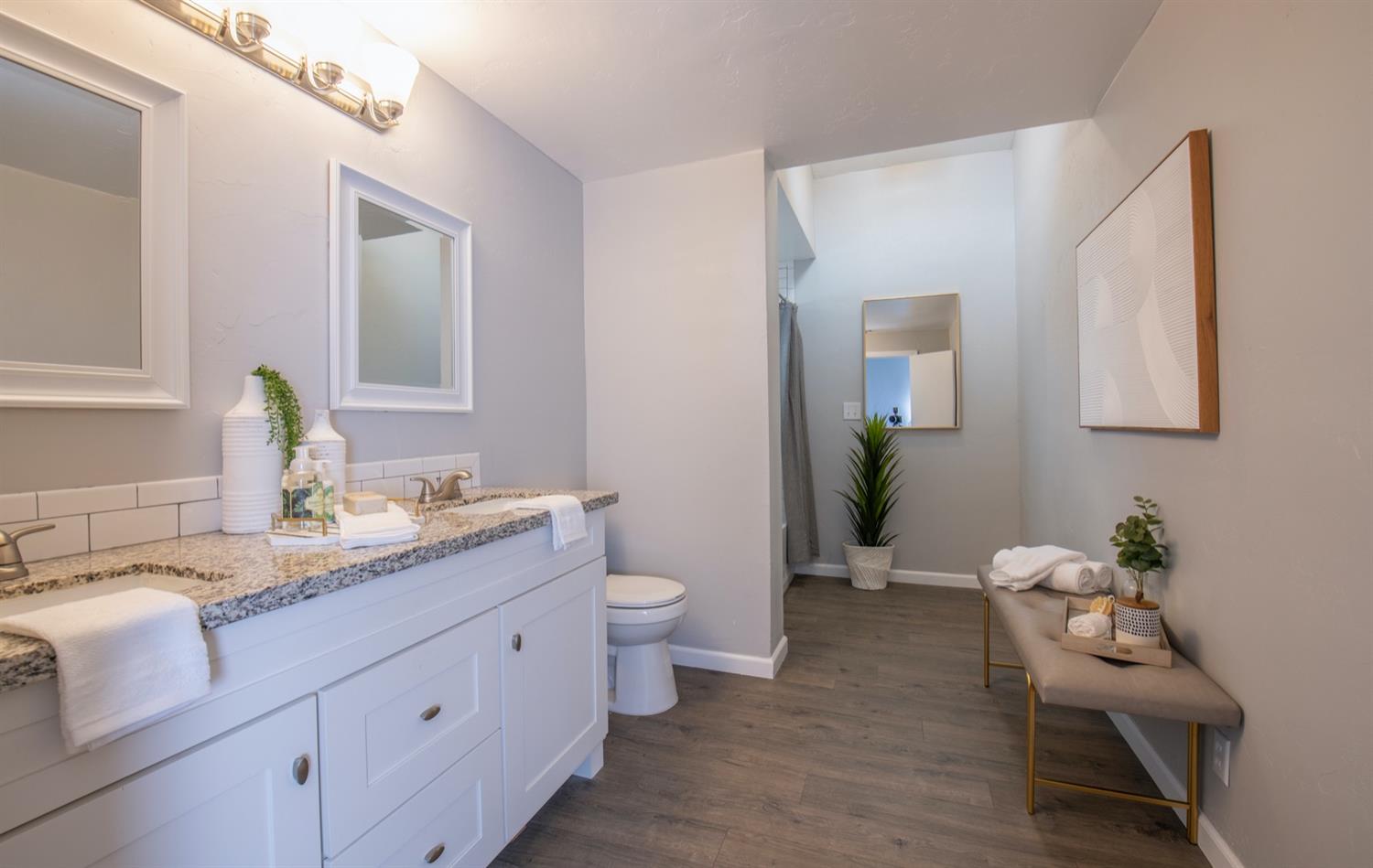 1322 North Reed Avenue Reedley, CA 93654 - Photo 24 of 54 a bathroom with a granite countertop sink mirror and toilet
