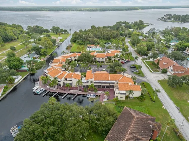 an aerial view of a chairs and table on the terrace