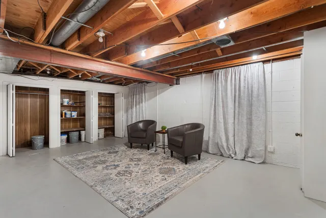 a view of a furniture in a room