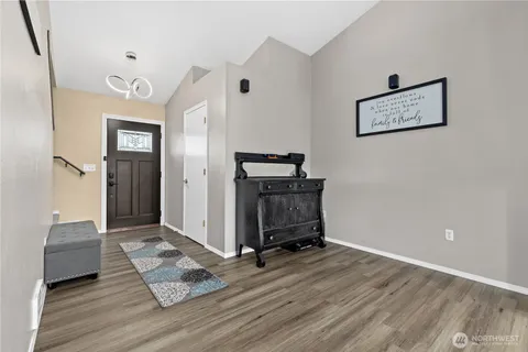 a view of a hallway with workspace