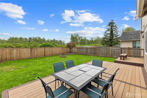 a view of a patio with a table