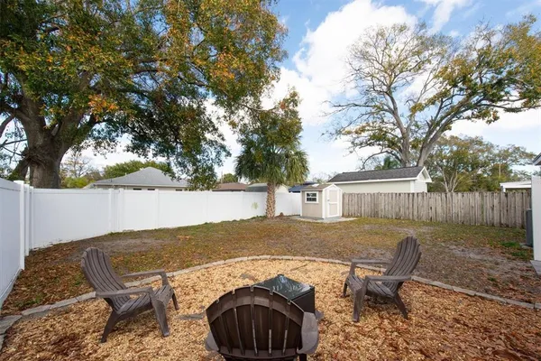 a view of backyard with seating space