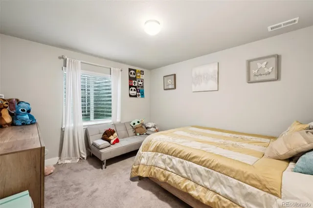 a bedroom with a bed and a couch