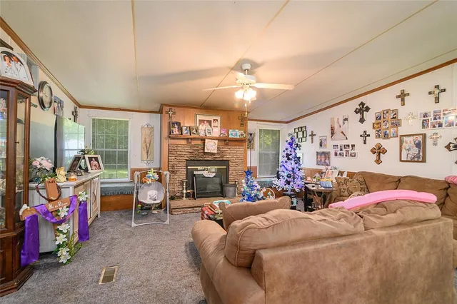 a bed room with a bed furniture and a fireplace