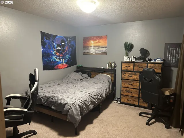 a bedroom with a bed and dresser