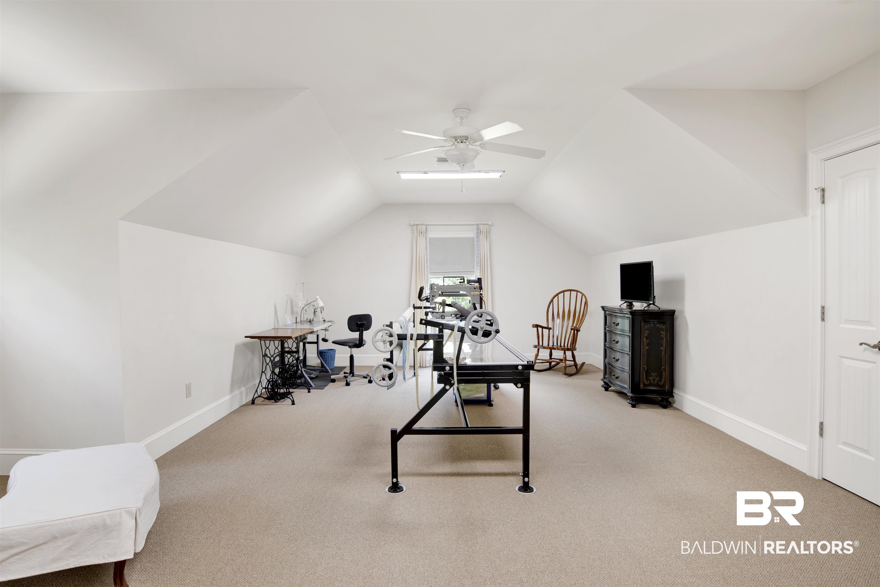 8358 Forest Lane Foley, AL 36535 - Photo 17 of 46 Carpeted office space with a ceiling fan and lofted ceiling