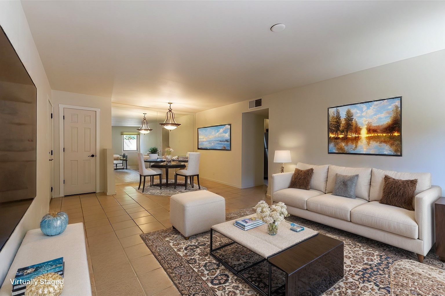 601 West San Mateo Road, Unit 26 Santa Fe, NM 87505 - Photo 1 of 1 VIRTUALLY STAGED - Living room and dining area