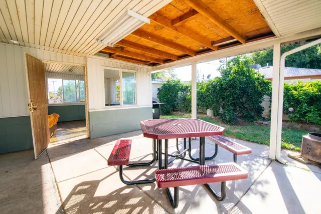 a patio view with a seating space