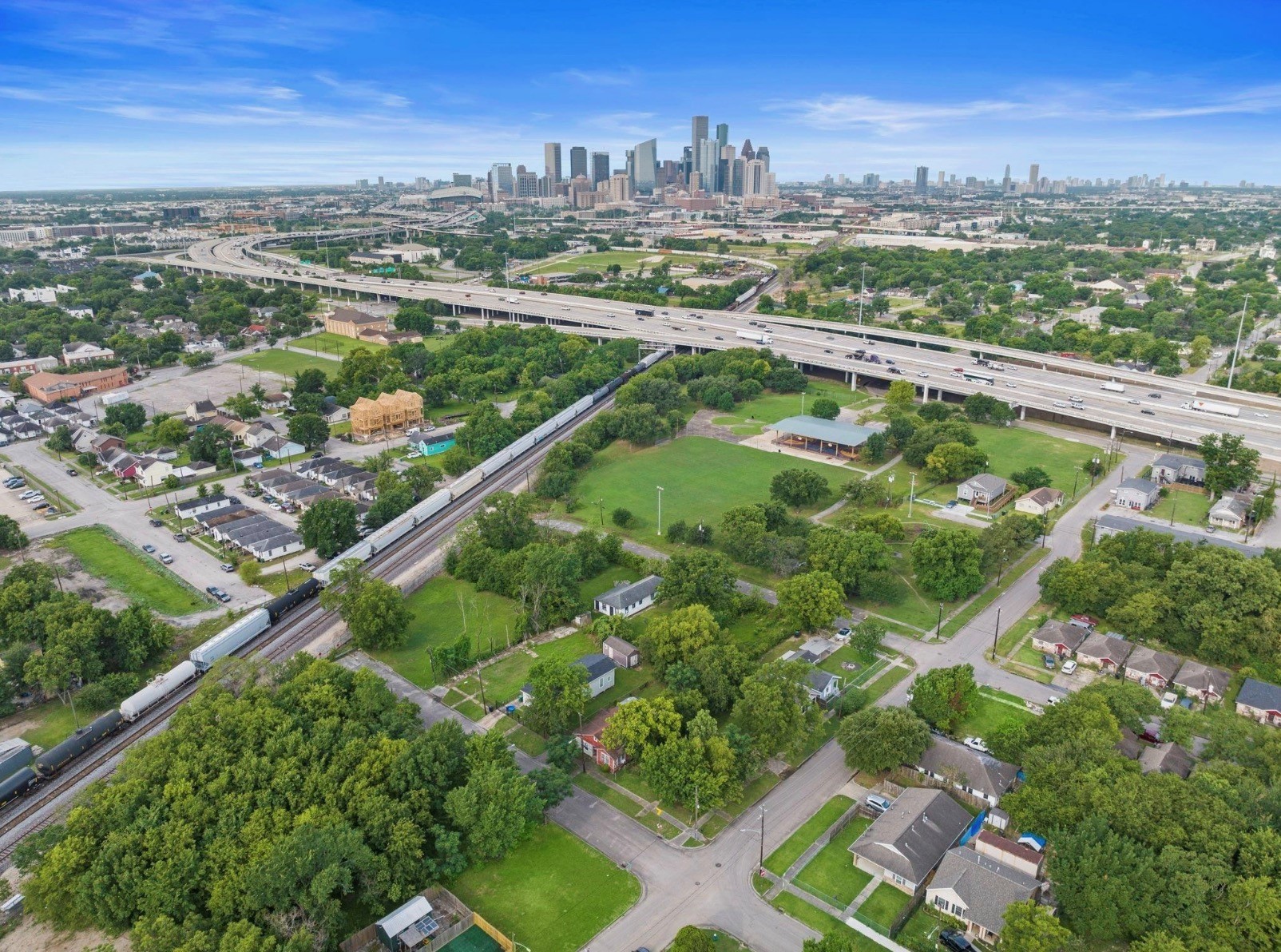 a view of city with tall buildings