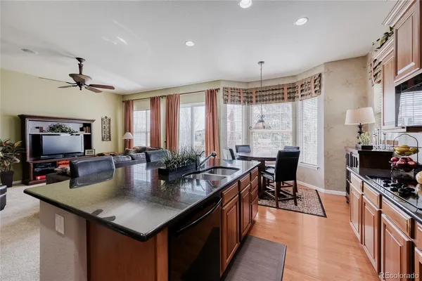 a kitchen with granite countertop lots of counter top space