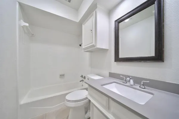 a bathroom with a toilet a sink a mirror and bathtub