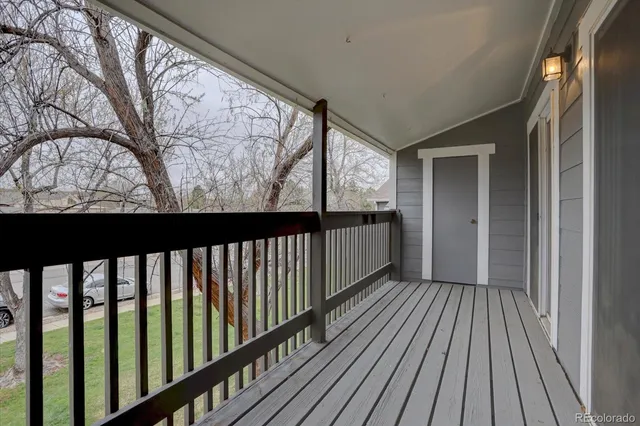 a view of wooden balcony