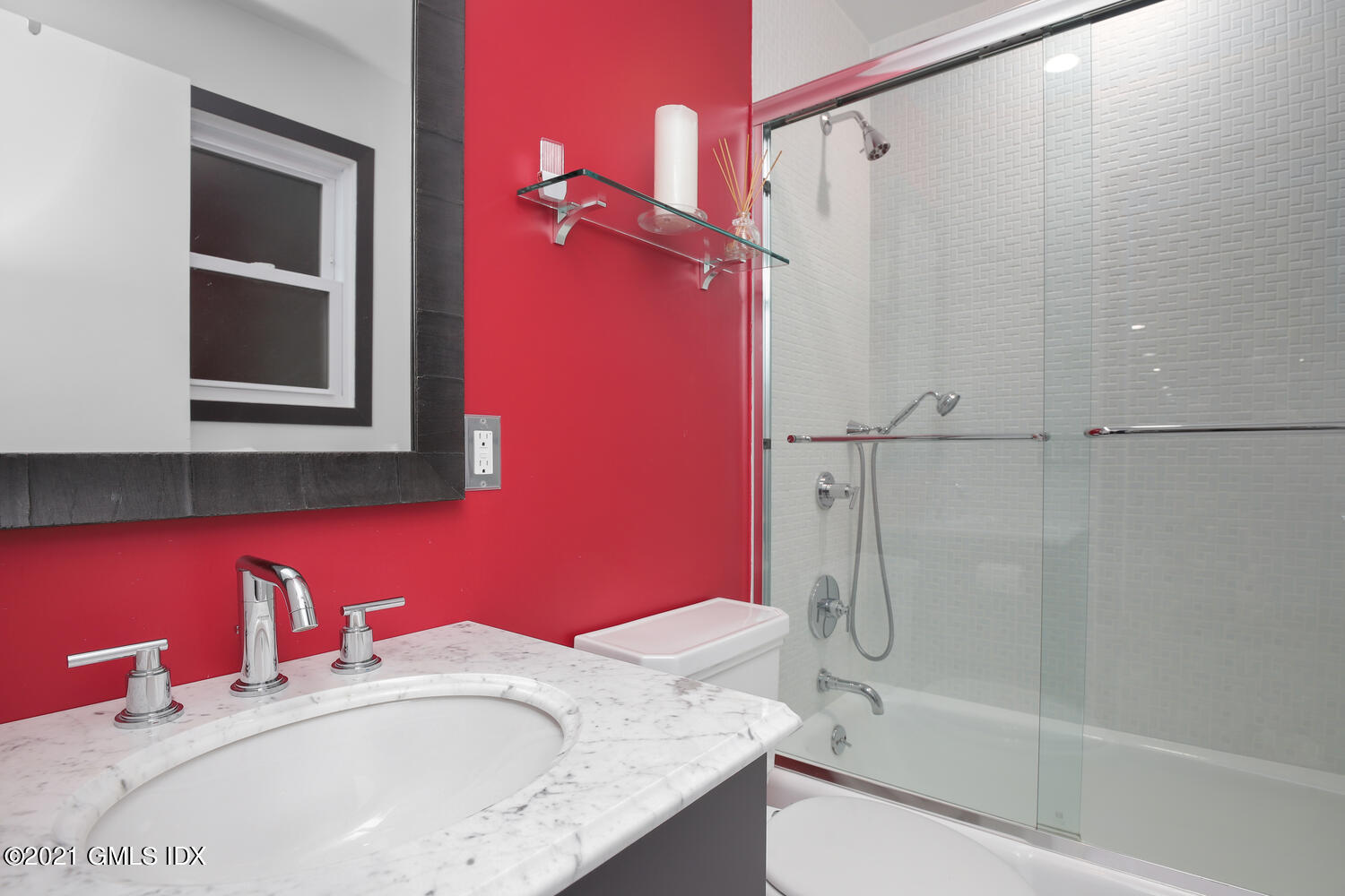 53 Dagmar Road Stamford, CT 06905 - Photo 26 of 36 a bathroom with a granite countertop sink toilet and shower
