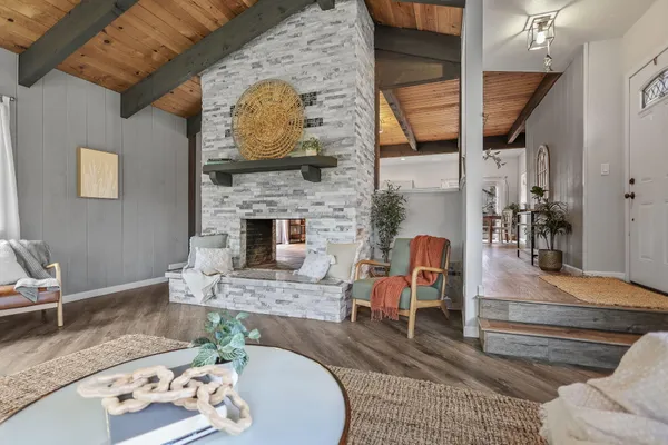 a bedroom with a bed and furniture