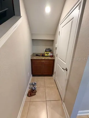 a kitchen with a cabinets