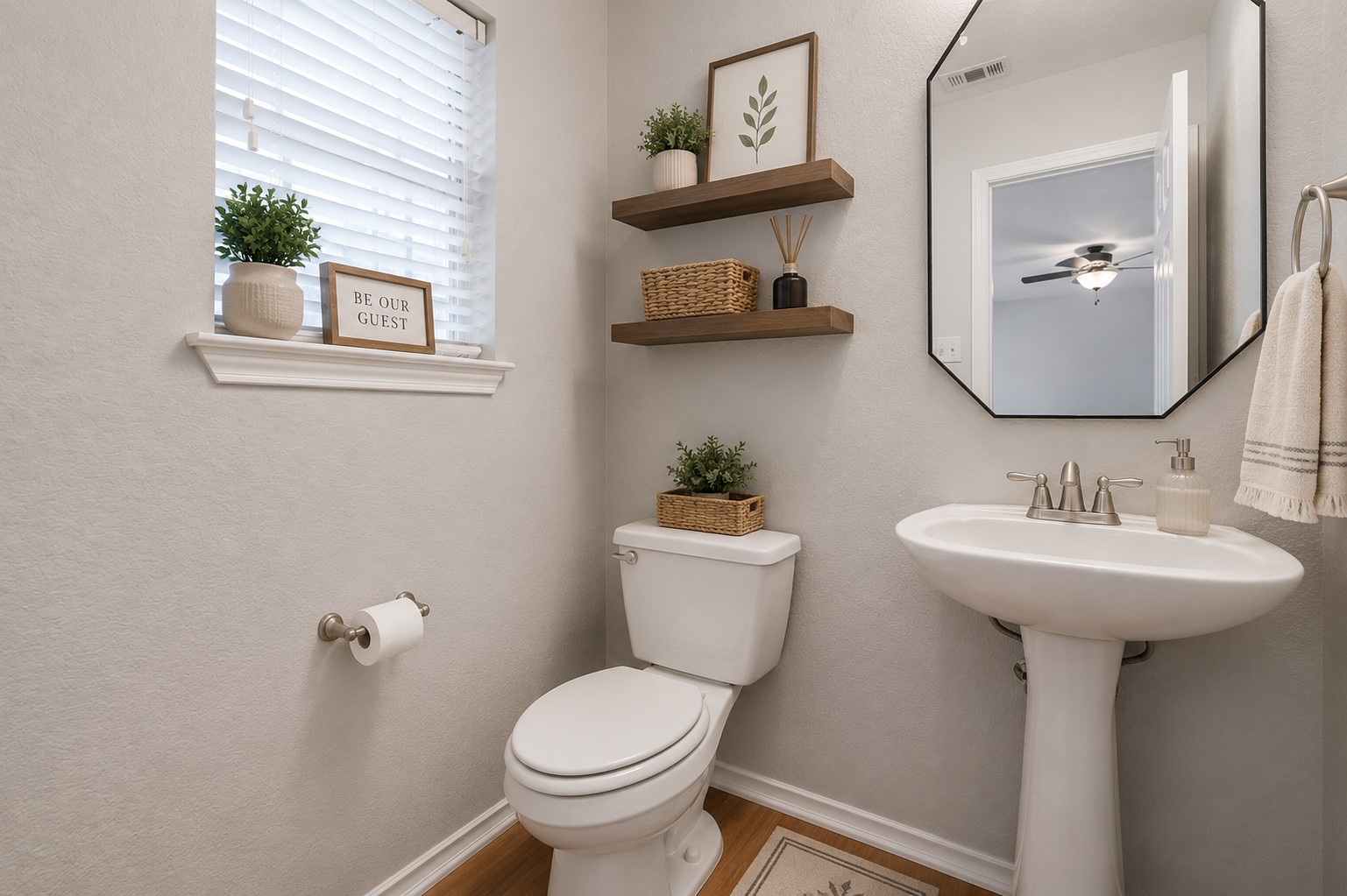 1507 Davis Mountain Loop Cedar Park, TX 78613 - Photo 9 of 30 Ai Virtual Staging: Downstairs half bath is well-appointed features a stylish pedestal sink.