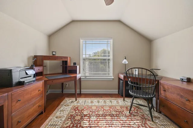 a workspace with table and chair