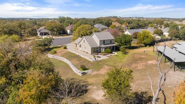 a view of a town with mountains in the background