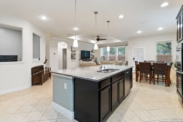 a kitchen with lots of counter top space