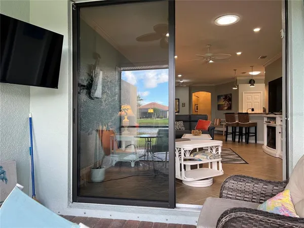 a view of a lake with houses in the back