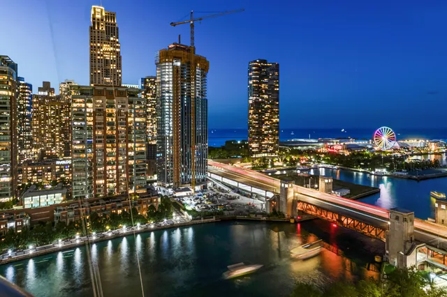 a city view with tall buildings