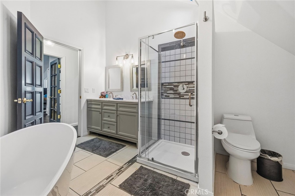 1349 Valley View Way Crestline, CA 92325 - Photo 20 of 43 a bathroom with a toilet a sink and shower