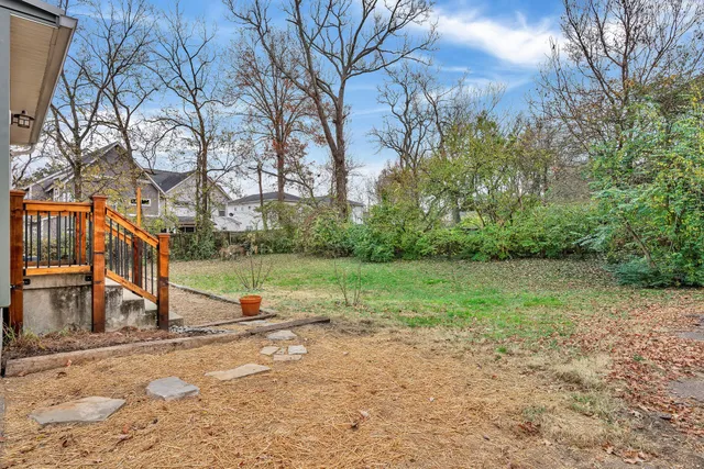 a view of a park with large trees