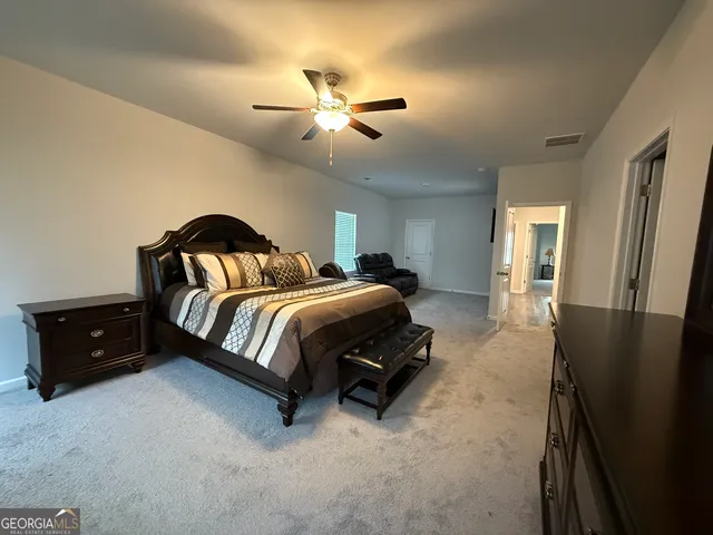 a bedroom with a bed and a walk in closet