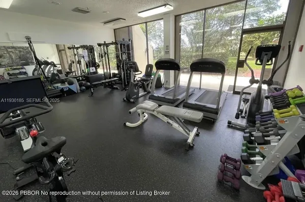 a view of a room with gym equipment