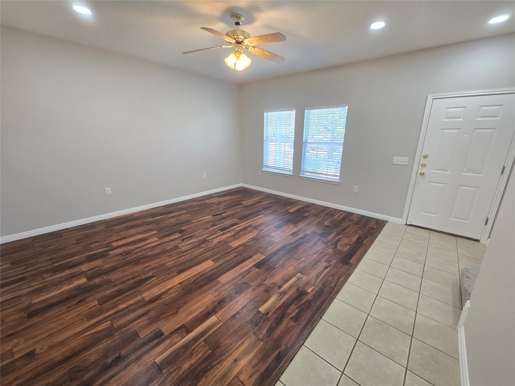 7509 Lazy Creek Drive, Unit B Austin, TX 78724 - Photo 7 of 20 Entryway featuring recessed lighting, light tile patterned floors, and ceiling fan