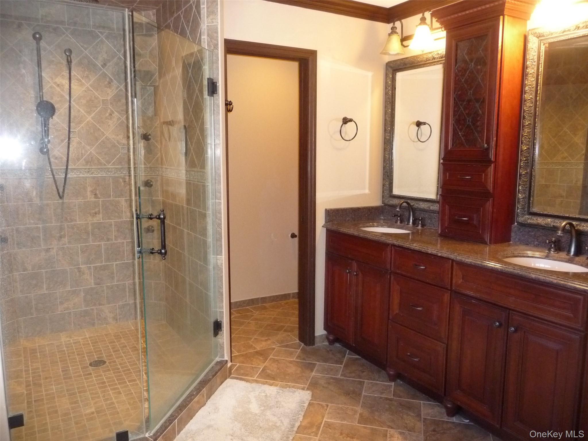 49 Lane Gate Road Wappingers Falls, NY 12590 - Photo 29 of 47 a bathroom with a granite countertop sink mirror and shower