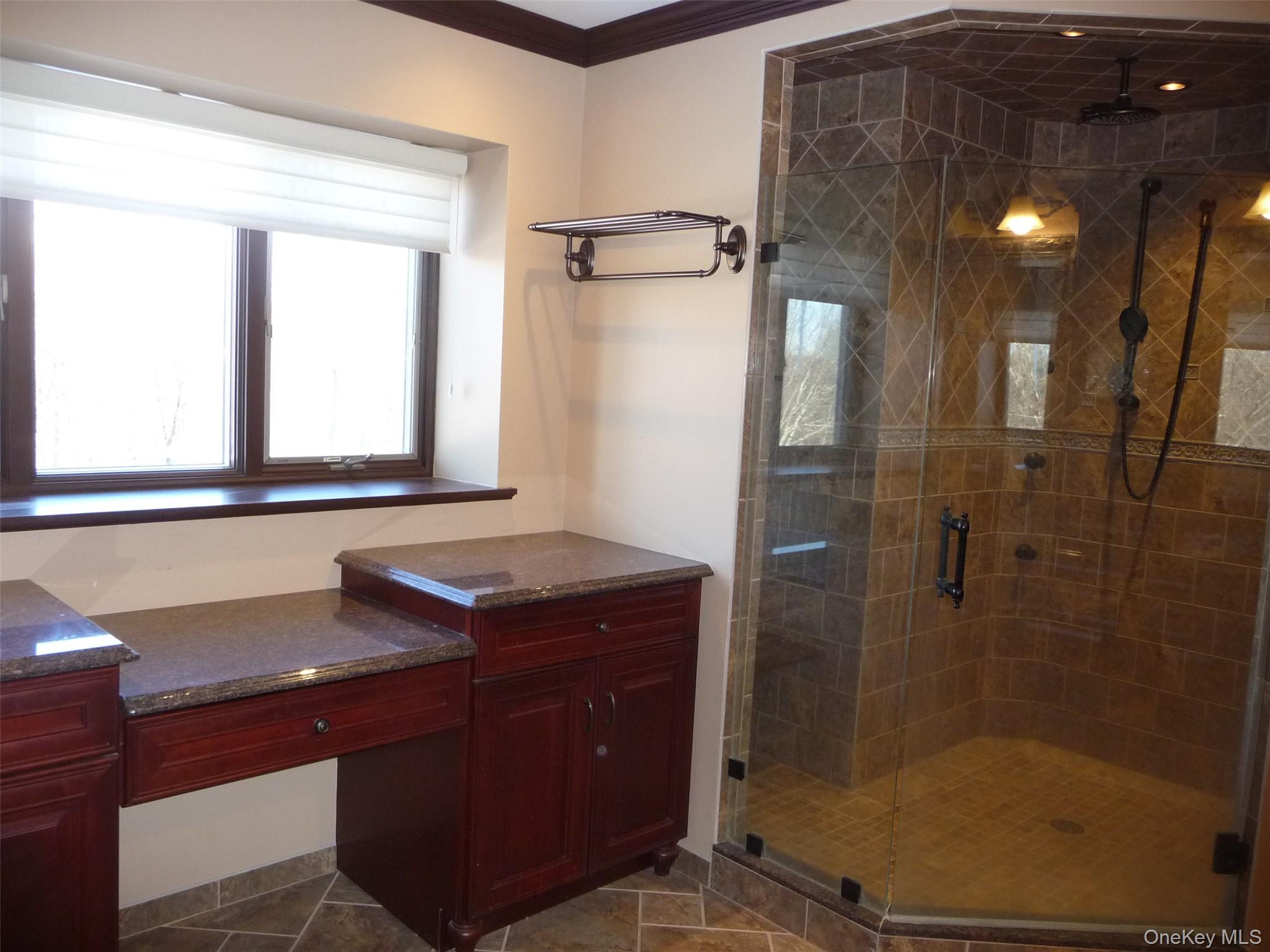 49 Lane Gate Road Wappingers Falls, NY 12590 - Photo 30 of 47 a bathroom with a granite countertop sink a mirror and shower