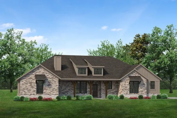 a front view of house with yard and green space