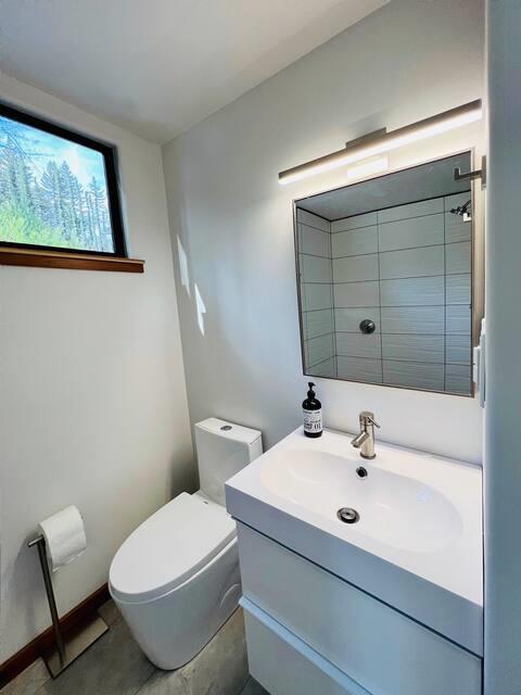518 Container Way Boulder Creek, CA 95006 - Photo 23 of 33 a bathroom with a sink mirror and toilet