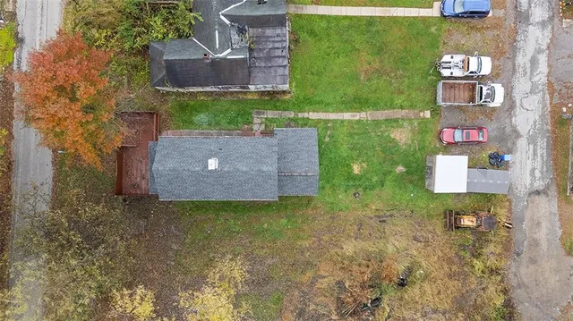 aerial view of a chairs and table in patio