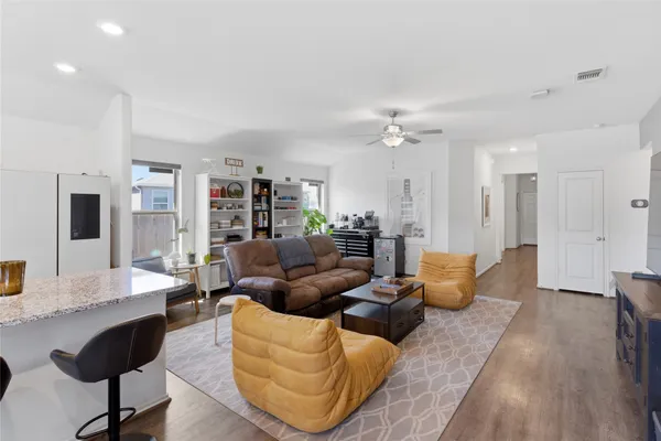 a large kitchen with cabinets