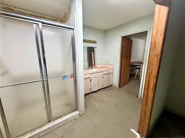 a view of a garage with storage