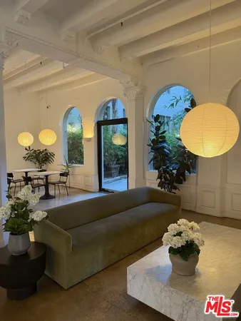 a living room with furniture and potted plant
