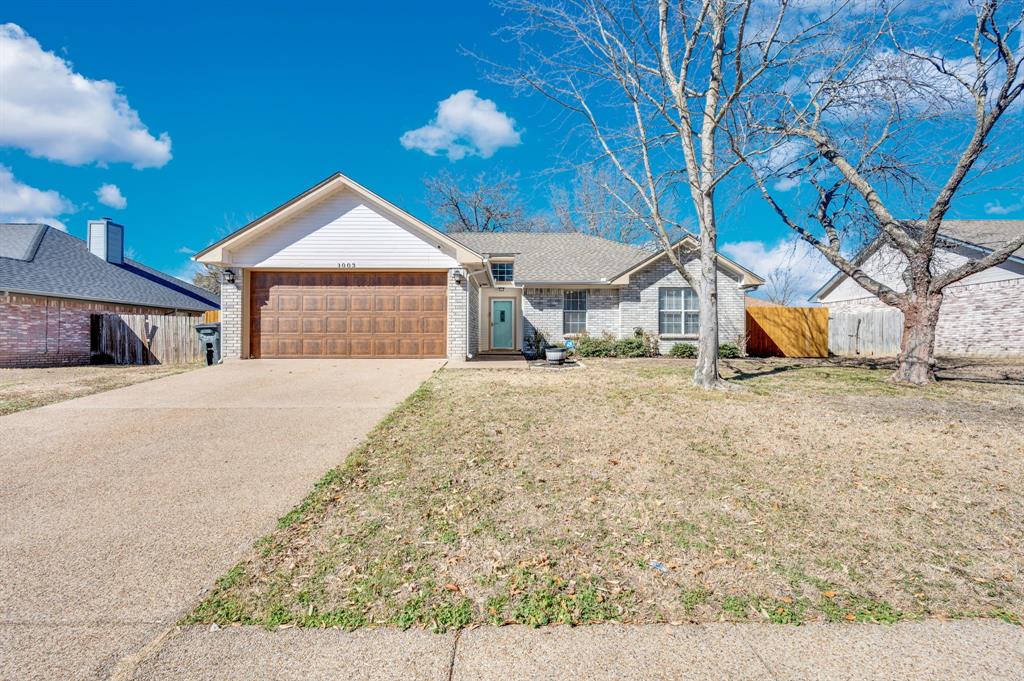 Ranch-style home with brick siding, a garage, and concrete driveway