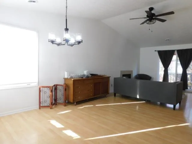 a view of a livingroom with a chandelier