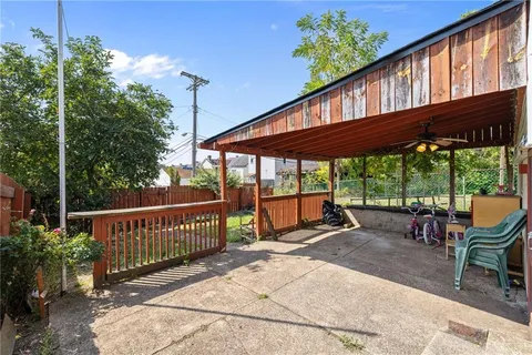 a porch with seating space